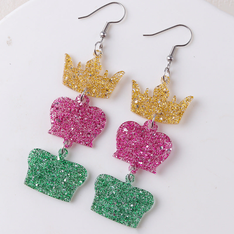 Wholesale Glitter Transparent Mask Crown Acrylic Design Earrings